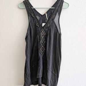 Free People Dark Charcoal Embellished Tank Top